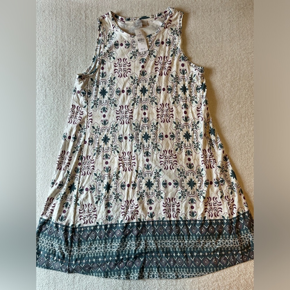 NWT LOFT sleeveless stretch dress, approx knee length. Women M. Blue Purple